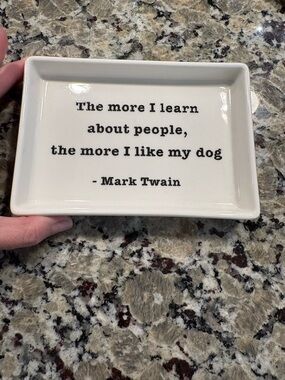 White Ceramic Dog Quote Tray - Mark Twain Quote